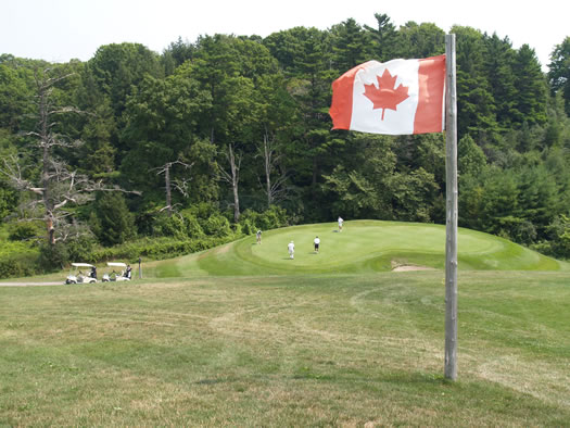 View from the flag at the end of the fifth fairway, used as a target for aiming